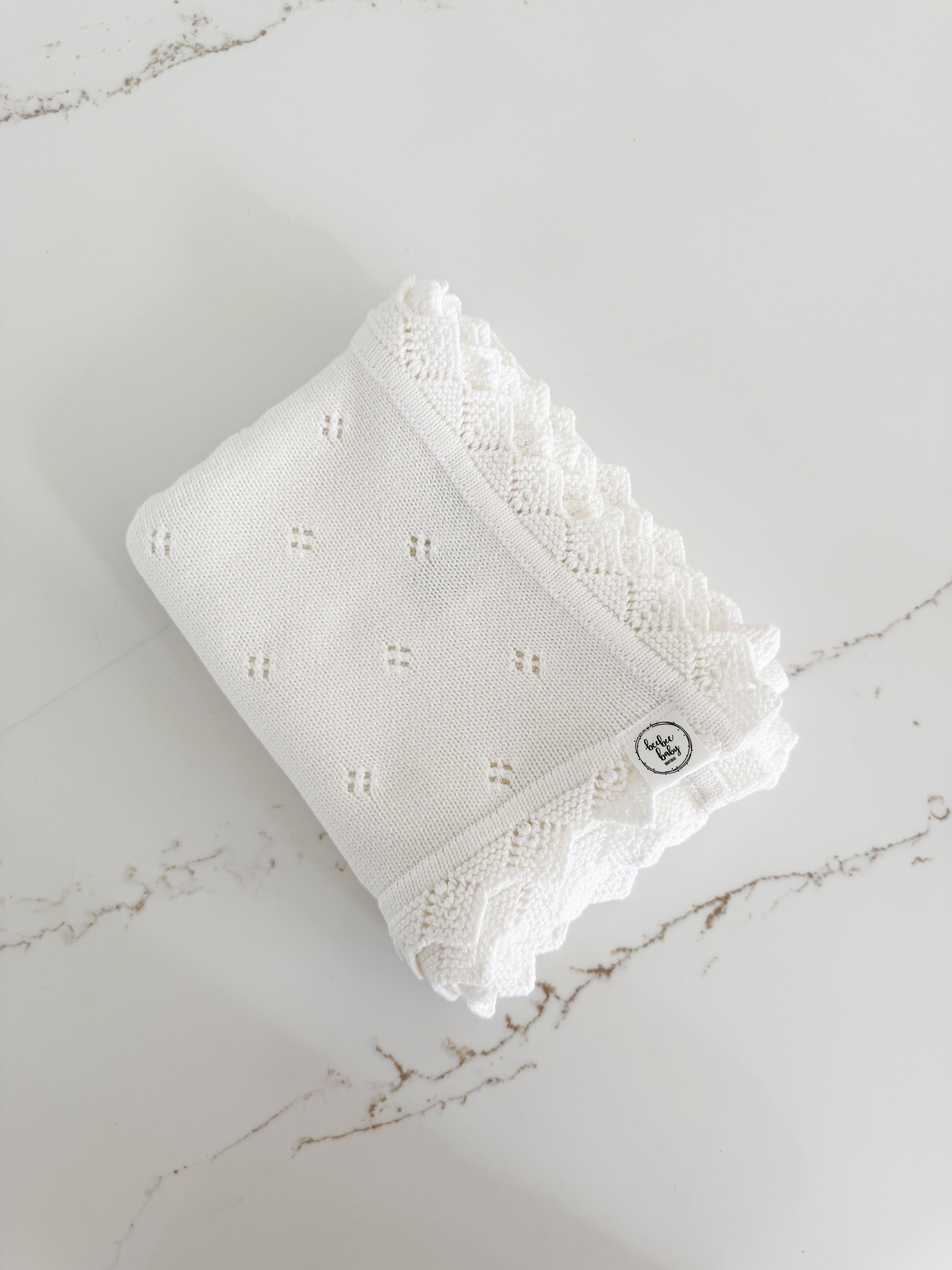 Hollow Out Knit Blanket - Pure White