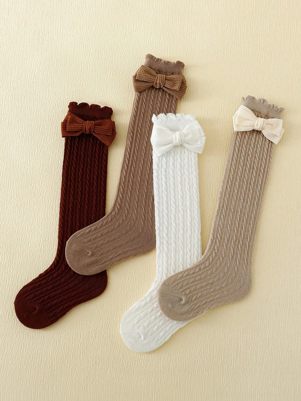 Cable Knit Bow Socks - Pack of 4