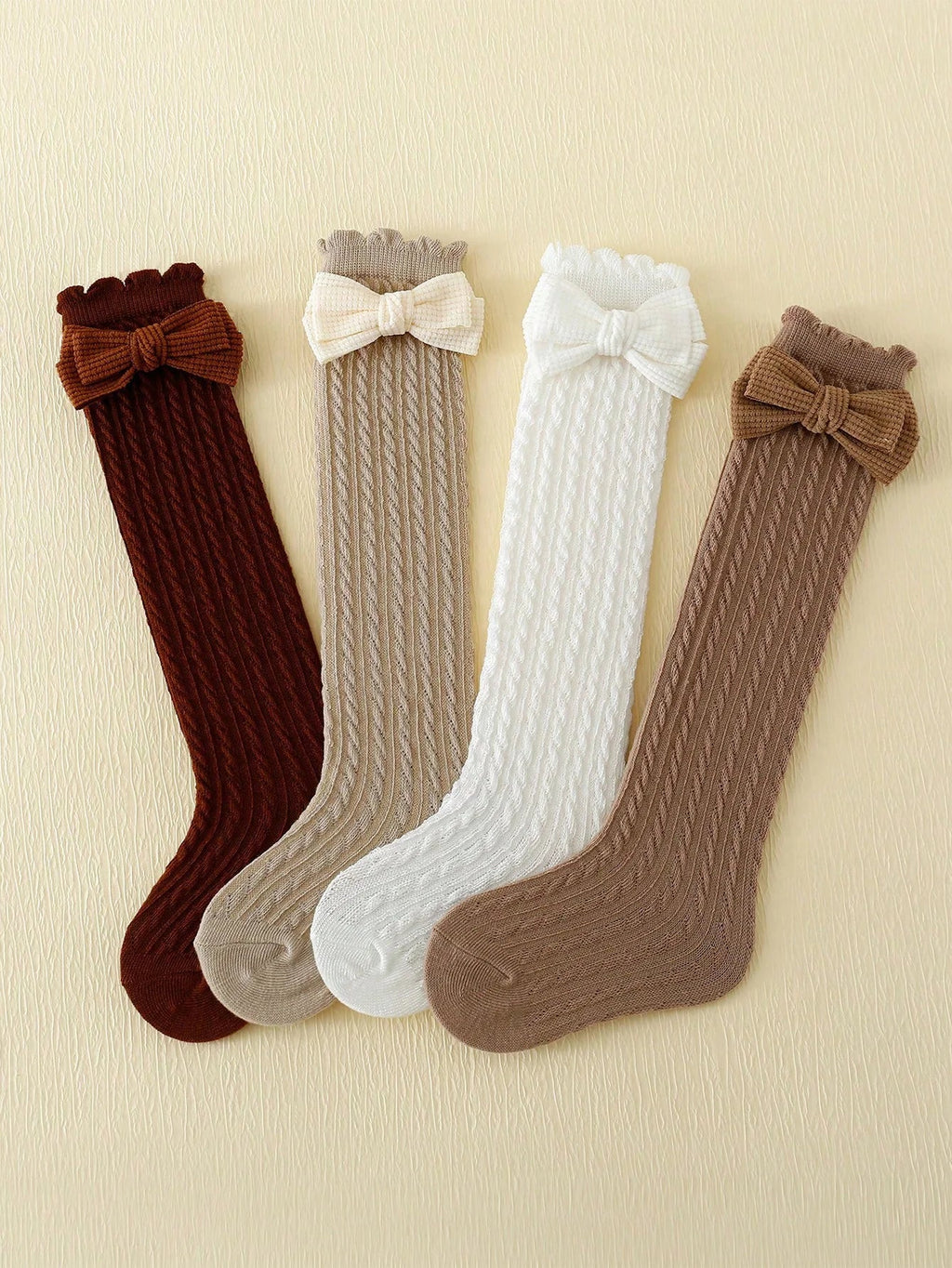 Cable Knit Bow Socks - Pack of 4
