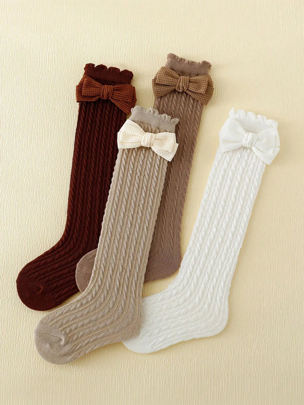 Cable Knit Bow Socks - Pack of 4